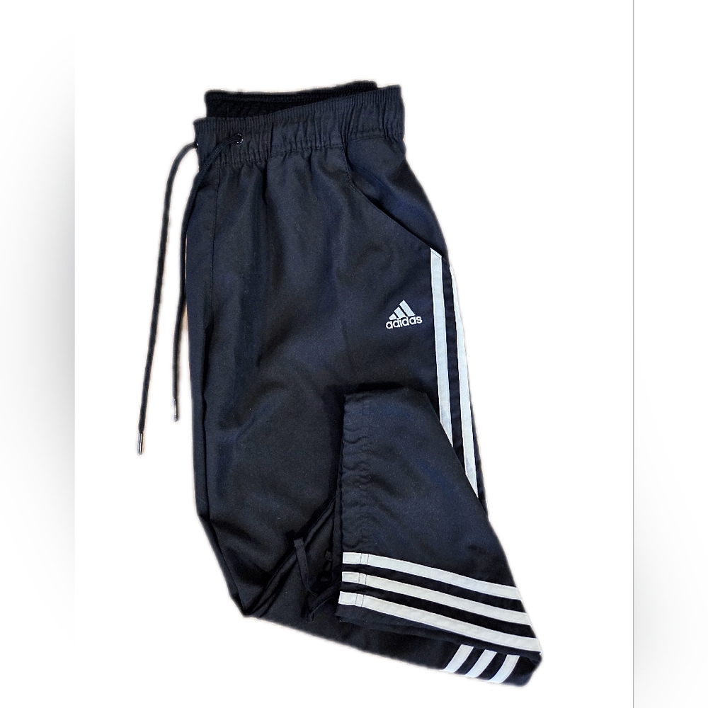 adidas Black Ankle Track Pants with White Stripes
